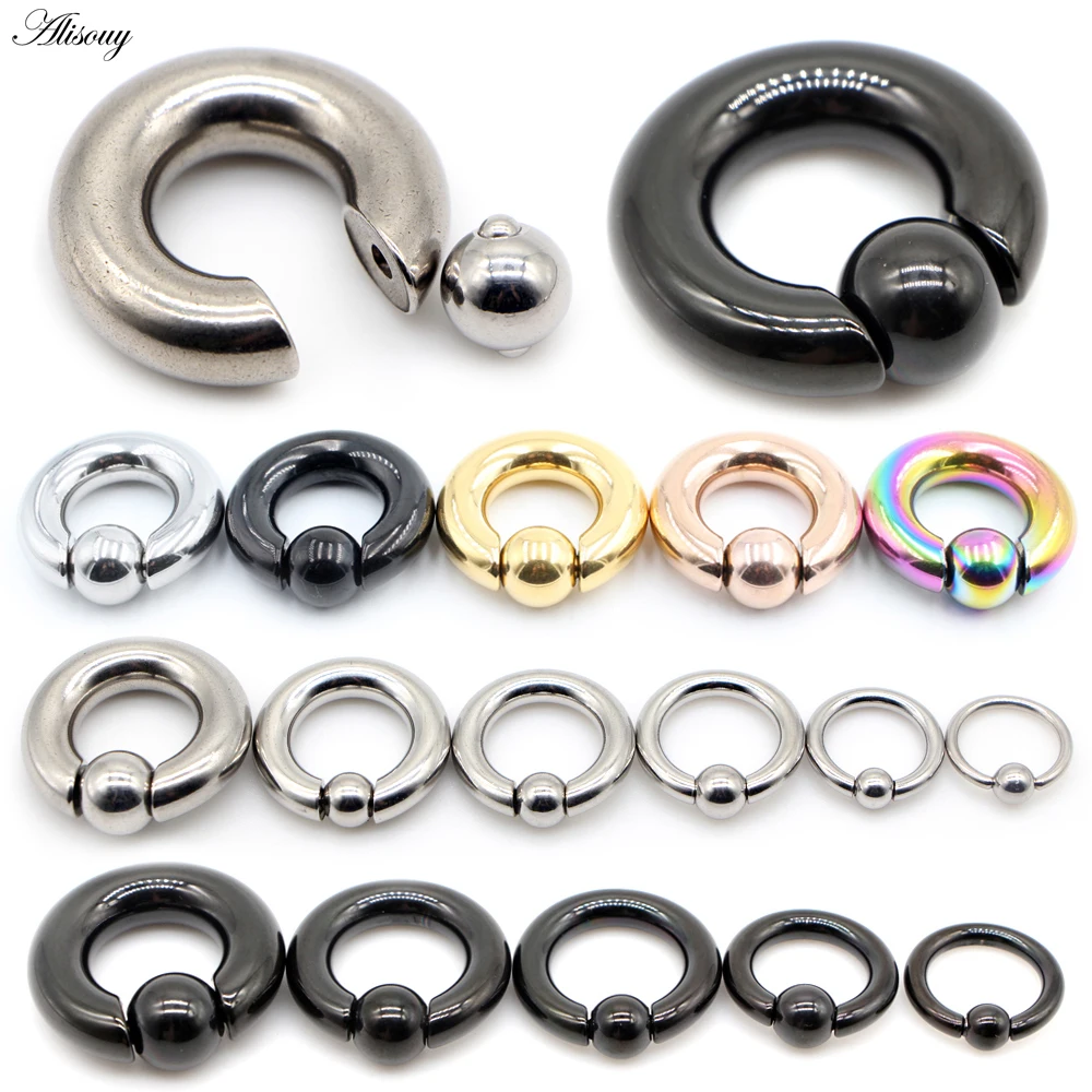 Alisouy 1pc Big Stainless Steel Captive Hoop BCR Eyebrow Tragus Closure Nipple Bar Lips Nose Rings Ear Piercing Body Jewelry