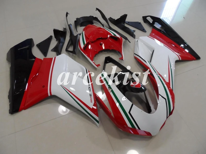 Инъекций ABS Полный обтекатели комплект подходит для поездок на мотоцикле DUCATI 848 evo 1098 1198 1098S 2007 2008 2009 2010 2011 2012 тела комплект красного и белого цвета