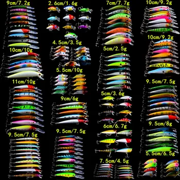

159pcs / lot Fishing Lures Set Mixed 19 Model Wobblers Fishing Tackle 159 Colors High Quality Minnow / Crank / VIB / Popper Bait