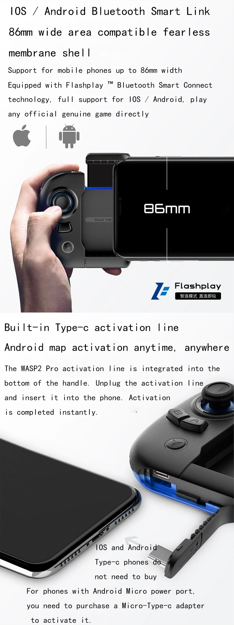 2021 New Professional e-Competition Wasp2 pubg mobile game controller  Bluetooth gamepad for Android/ios syste