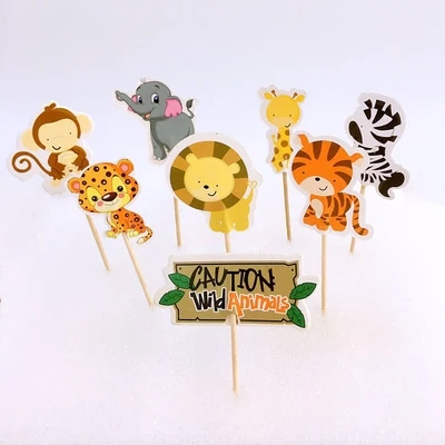 Happy Birthday Banner Animal Lion Cake Topper Kid Birthday Party Ocean Wild Animal Jungle Party Supplies Children's Day Gifts - Цвет: cake topper1