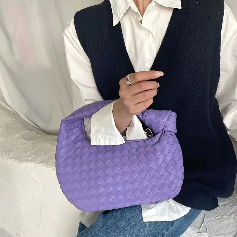 2022 Fashion Handmade Woven Bag Luxury Woven Leather Printed Shoulder Bag Lady Crossbody Hobo PU Knotted Handle Casual Handbag 