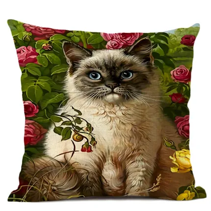 Подушка для животных с рисунком собаки и кошки, декоративная подушка для дивана, высокое качество, 45 см x 45 см, пеньковая квадратная подушка