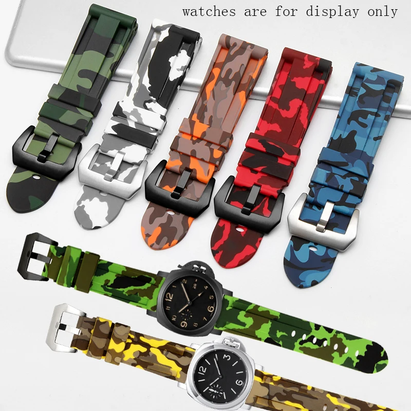 Yopo Camouflaged Colors Rubber Watchband 22Mm 24Mm  26Mm Strap With Pin Buckle For Panerai Men'S Watch Accessoreis Give Tool
