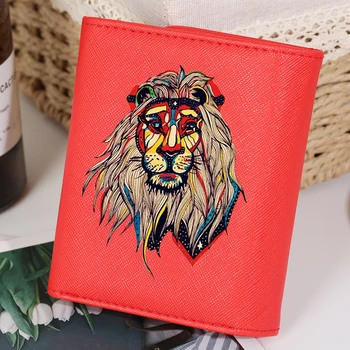 

Women Short Card Holder Purse Lion Prints Ladies Leather Royal Blue/Red Wallets Multiple Card Holders Female Purse Cartera Mujer