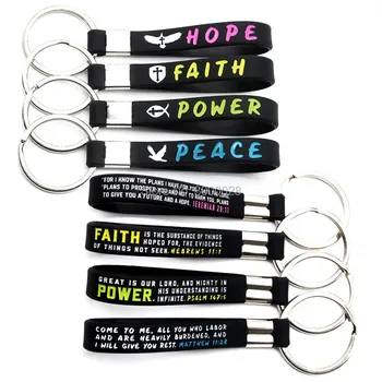 

300pcs keyring Faith Hope Power Peace Christian Scripture keychain wristbands silicone bracelets