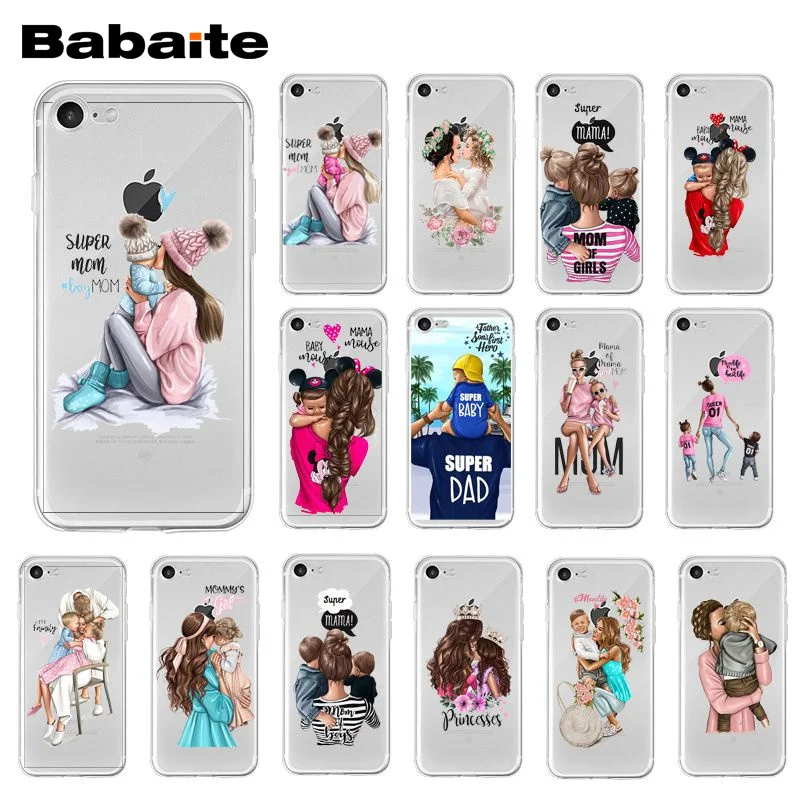 Babaite Модный черный каштановый для мамы, дочки, сына, папы чехол для телефона для iPhone XR 11 Pro Max XS MAX 8 7 6S Plus X 5S SE