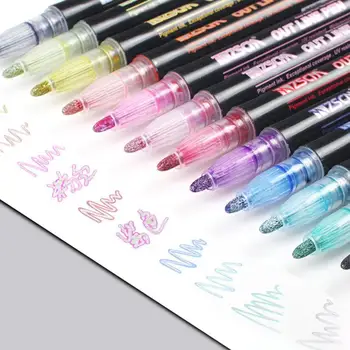 

Color Double Line Pen Sparkle Gel Pens Highlighter Creative Multicolor for Writing Stationery Pen for School and Office