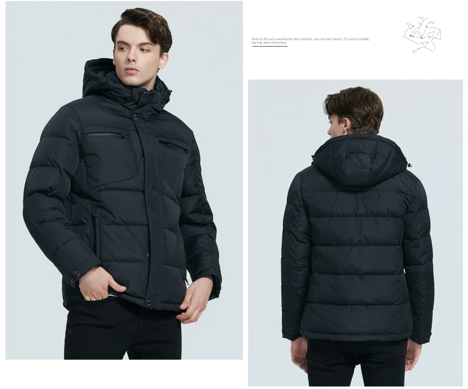 down coat ICEbear 2021 winter new casual and fashionable men's cotton-padded jacket warm and windproof men's coat brand clothing MWD20940D black parka with fur hood