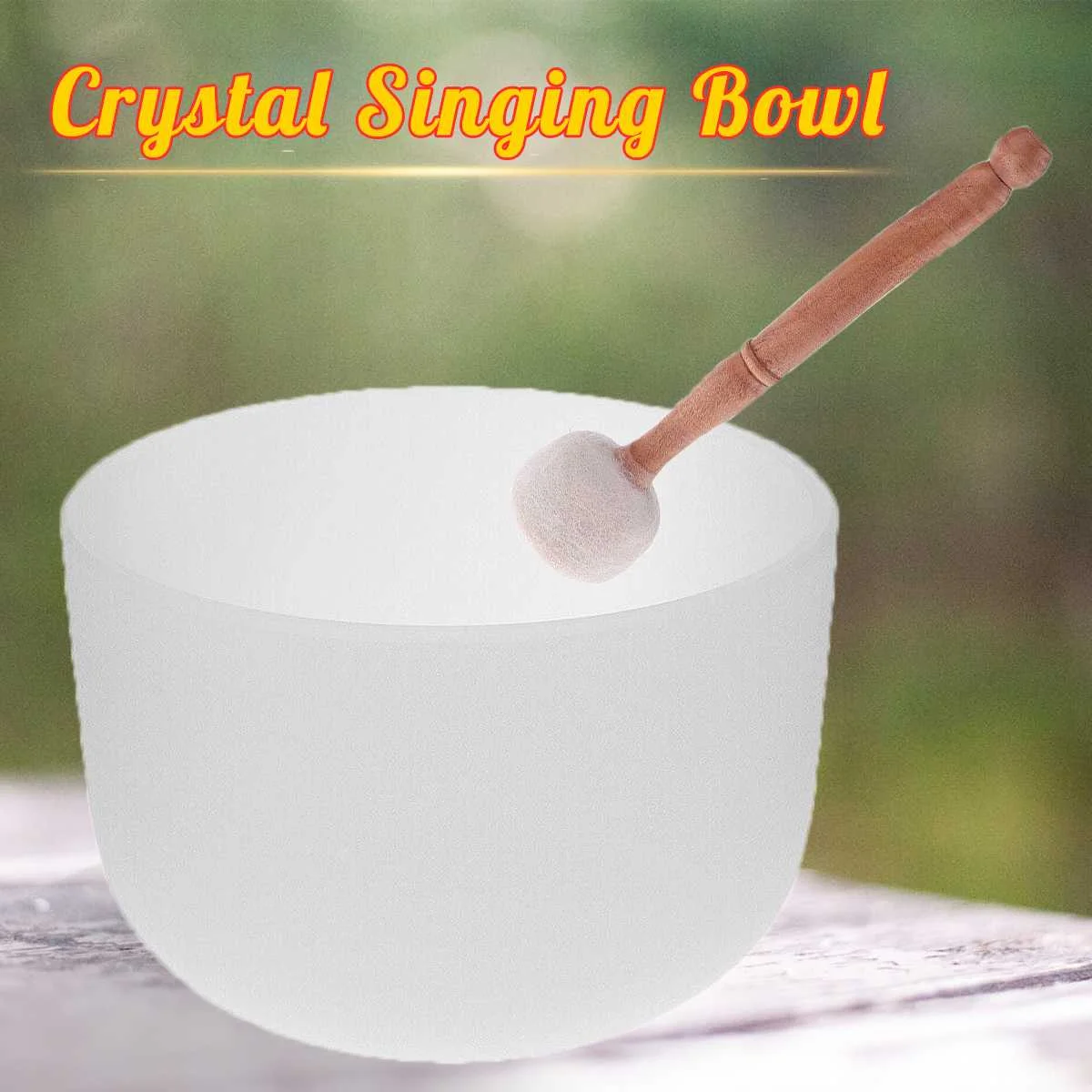 

8 inch Note F Meditation Singing Bowl + Wool Felt Mallet Chakra Frosted Quartz Crystal Singing Bowl for Yoga Prayer Relaxation
