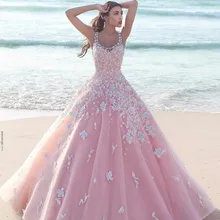 Принцесса цветочный цветок розовый бальное платье Бальные платья аппликация Тюль Совок без рукавов Кружева лиф Длинные Выпускные платья