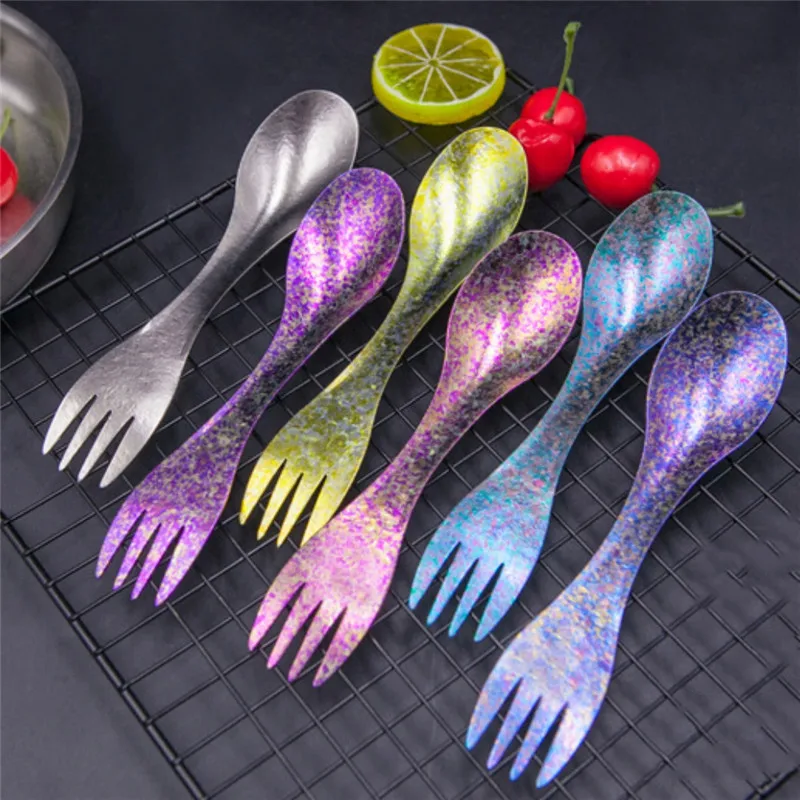 

Outdoor Camping Picnic titanium Spoon Tableware titanium alloy Fork Ultralight pure titanium Spork