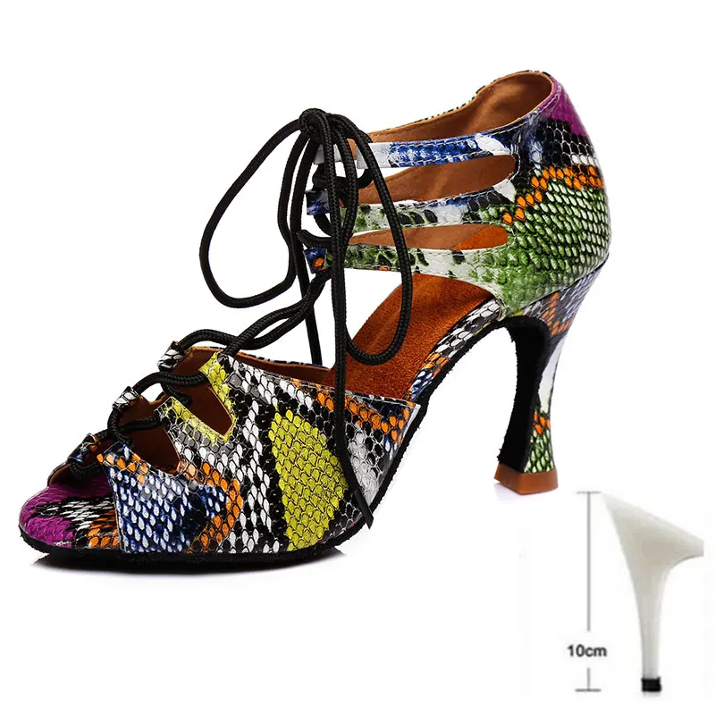 Обувь для Для женщин и девушек в помещении Туфли для латинских танцев бальный Танго 6/7. 5/8. 5/туфли на высоком каблуке(10 см); Профессиональный Танцы обувь - Цвет: Multicolor 10cm