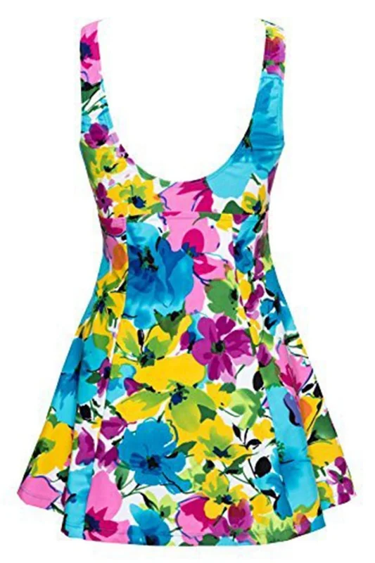 NEW-Women's Swimwear Bathing Suit Push Up Swimsuit One Piece Swim dress Lake Blue 5XL