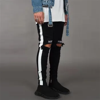 

Ripped Jeans Men's Streetwear Denim Embroidery Cotton Straight Hole Pocket Trouser Distressed Jeans Pencil Pant Trousers