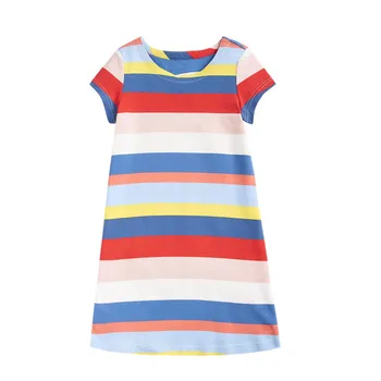 

Jumping Meters Summer Striped Baby Girls Dresses 100% Cotton School Style Casual Children's Clothing Hot Selling Dresses Girls