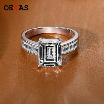 

OEVAS 925 Sterling Silver Wedding Ring Sparking Rectangular high carbon Diamond Engagement party jewelry for women Ladies Gift