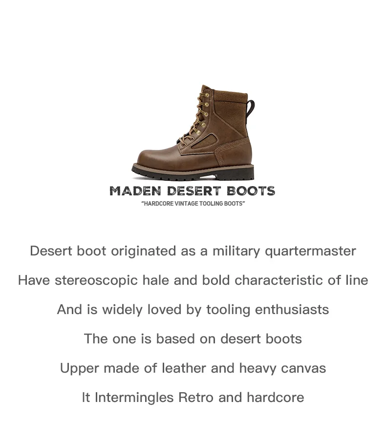 Maden Men's Genuine Leather Desert Boots Mid Retro High Street Martin Boots British Combat Boots Work & Safe Motorcycle Boot