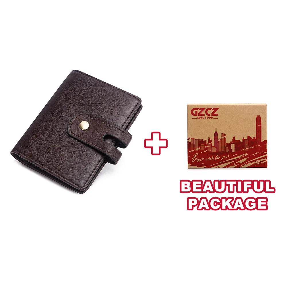 GZCZ Genuine Leather Credit Card Holder Business ID Slim Wallet Bifold Front Pocket With RFID Blocking Portomonee Mini Purse - Цвет: Coffee Box