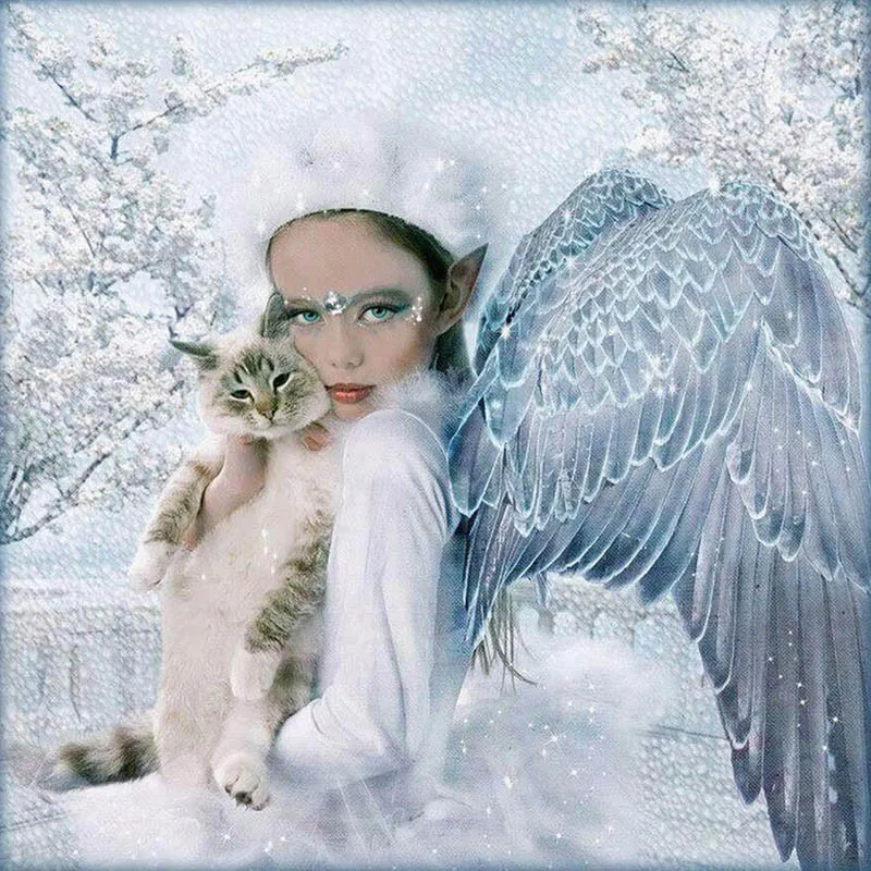 

Angel girl cat 5D Diamond Painting Animal Home Wall Decoration 3D Resin Embroidery Mosaic Crystal Full Round Cross Stitch Gift