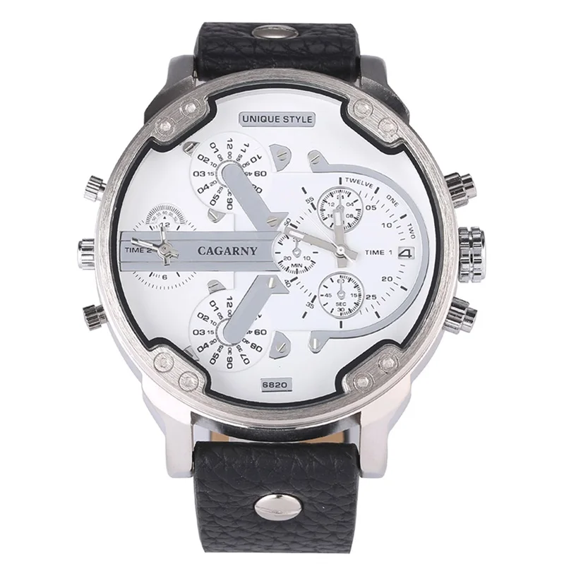 Роскошные Брендовые мужские кварцевые наручные часы с двойным движением, мужские спортивные часы, CAGARNY, мужские повседневные часы, мужские часы - Цвет: Silver White