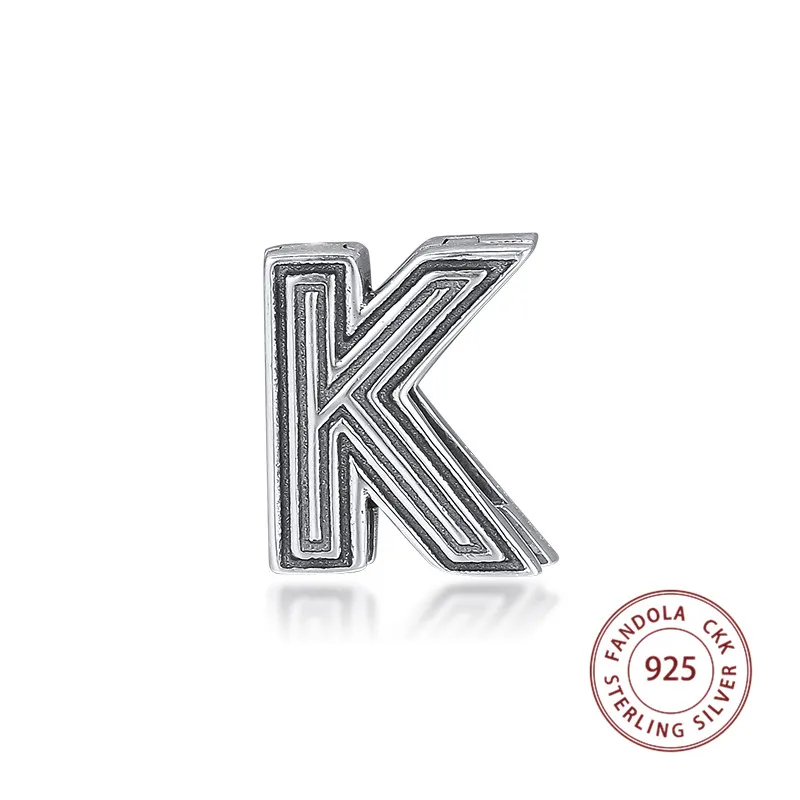 Бусины Fit Pandora браслет стерлингового серебра 925 Шарм рефлексионы Письмо K клип Подвески для изготовления ювелирных изделий украшения из серебра 925 пробы