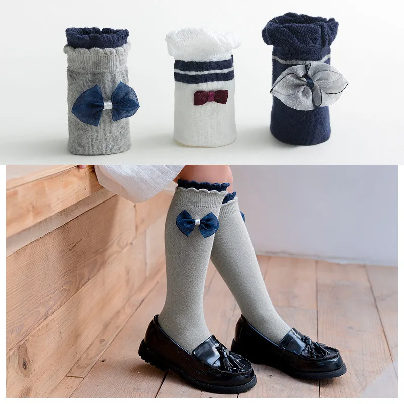 Mädchen Kniestrümpfe Mit Rüschen - 3 Paar Set Winter Socken Baumwolle