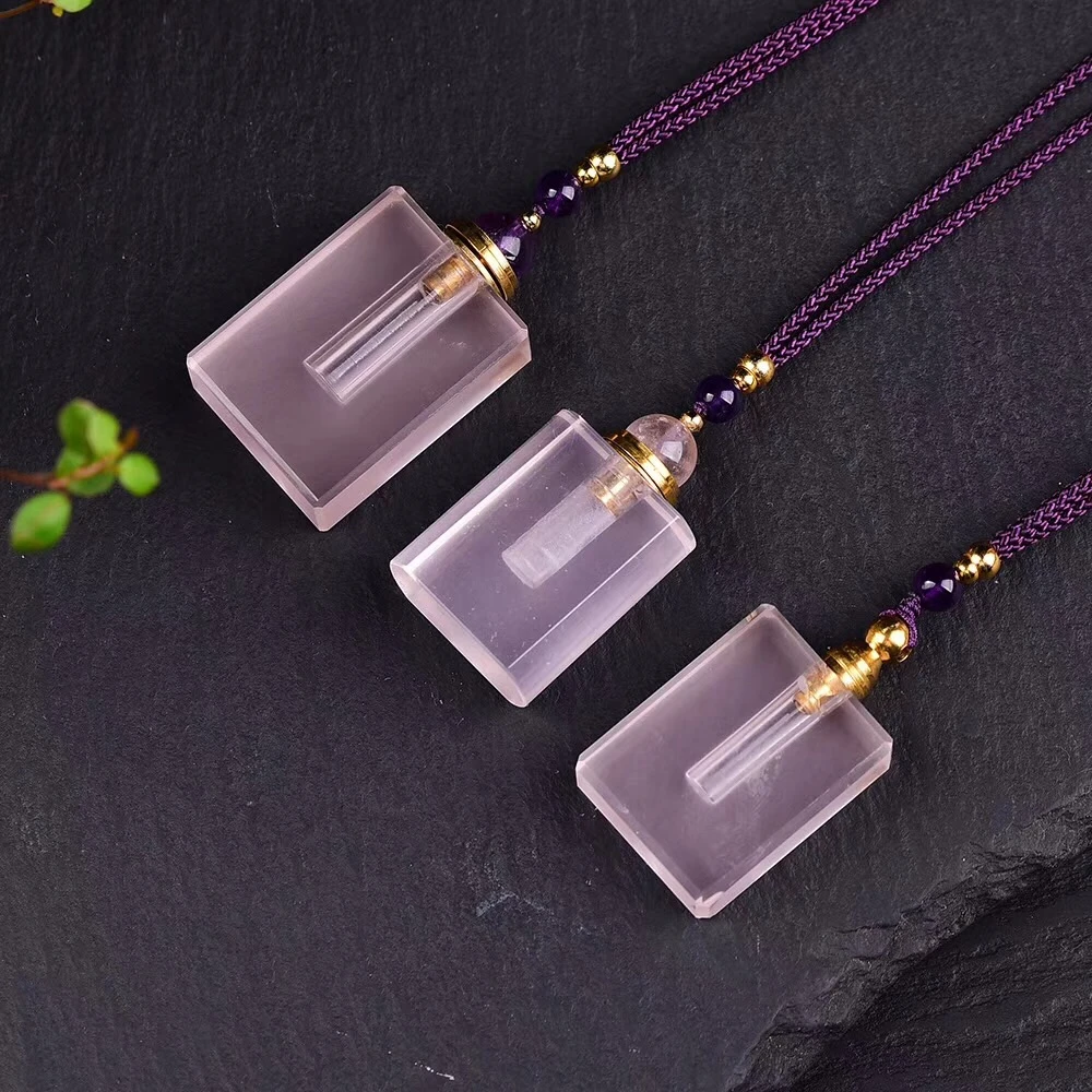 

Home Perfume Bottle Pendant Natural Rose Pink Crystal Necklace Women Oil Scent Room Fragrance Reed Diffuser Gift Birthday Quartz