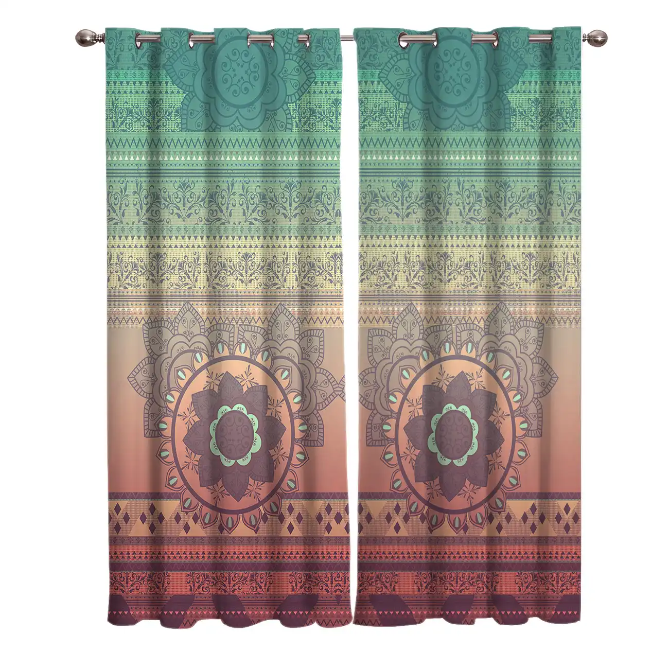 Window Curtains Treatments 2 Panels Purple Mandala Victorian