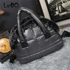 LUCDO Brand Luxury Handbag New Winter Woman Warm Space Cotton Shell Bags Designer Rabbit Fur Bag Ladies Jacket Shoulder Bag