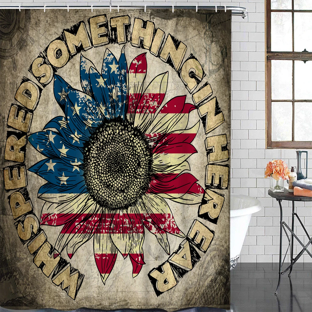 Banderola de girasol, alfabeto inglés, estilo Retro, de ducha para baño, decoración del hogar, cortina de ducha, accesorios de baño|Cortinas de ducha| - AliExpress
