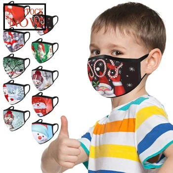 

10PCS Children's Kids Christmas Print Mask Reusable Facemasking Washable Mouth Christmas Party Mask Mascarillas Navidad In Stock
