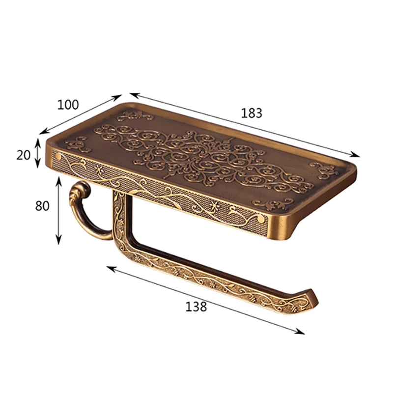 Antique Vintage Bronze Carving Bathroom With Phone Shelf Towel Roll Tissue Aluminum Rack Toilet Paper Holder Creative Wall Boxes