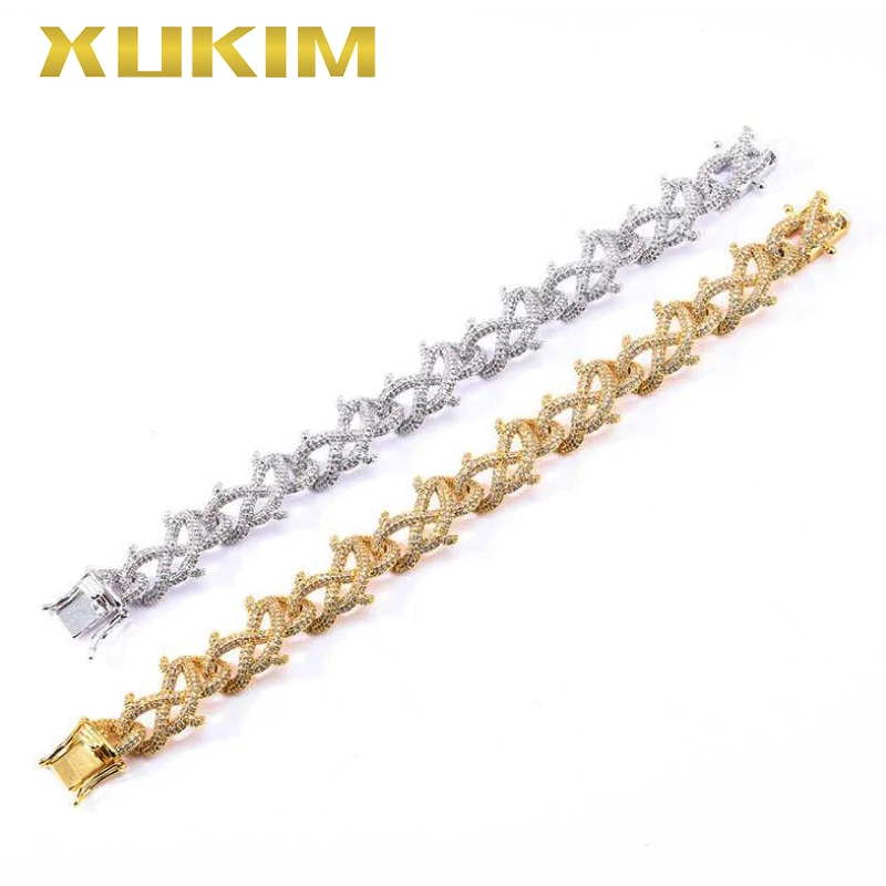 BH318 G Xukim ювелирные изделия цепочка Майами хип хоп Сверкающие Золотые шипы