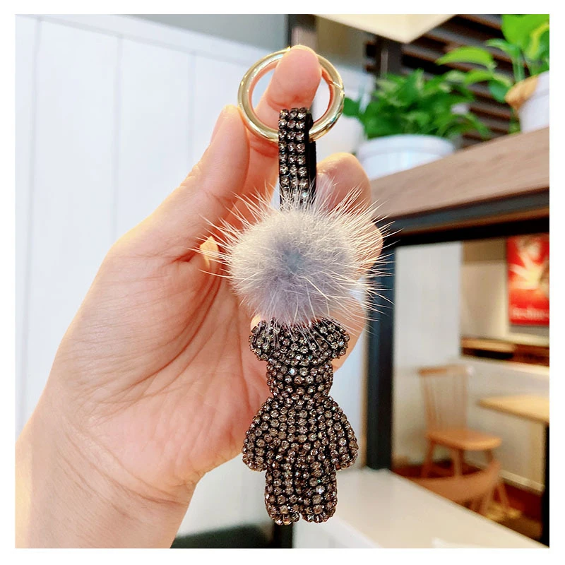 Rhinestone Cute Bear Key Chain Tassels Keychain Anti-lost Pendant Holiday  Car Key Ring Chain Holder