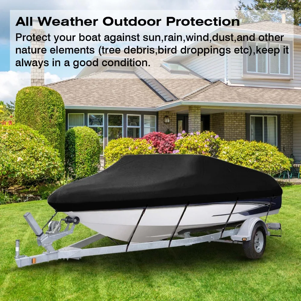 Черный 210D 11ft-22ft Trailerable Чехлы для лодок Водонепроницаемый Солнцезащитный УФ-протектор сверхмощный катер для катания на лодке, покрытие для рыбалки, лыж D45