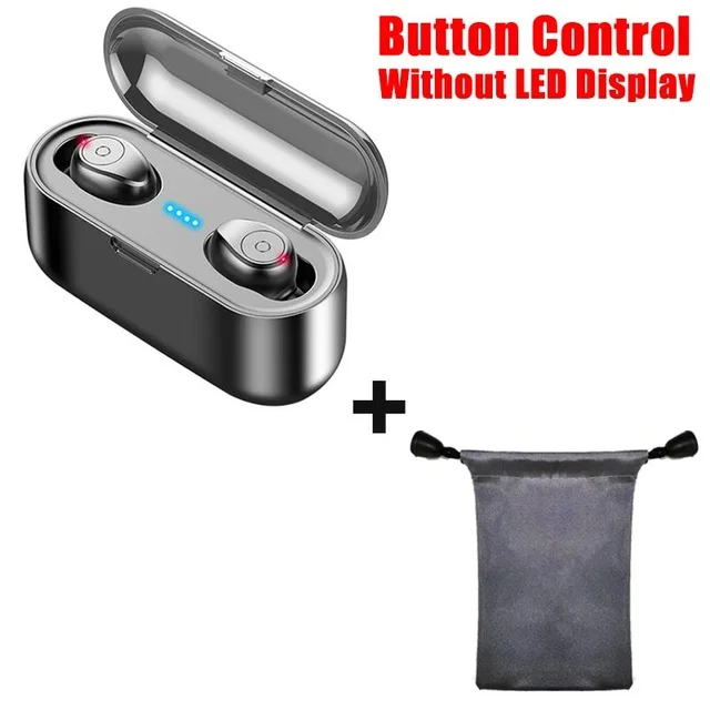 Button black add bag TWS Мини Bluetooth наушники 5,0 истинная Беспроводная bluetooth-гарнитура 8D стерео светодиодный цифровой дисплей с 2000 мАч power Bank гарнитура - Цвет: Button black add bag