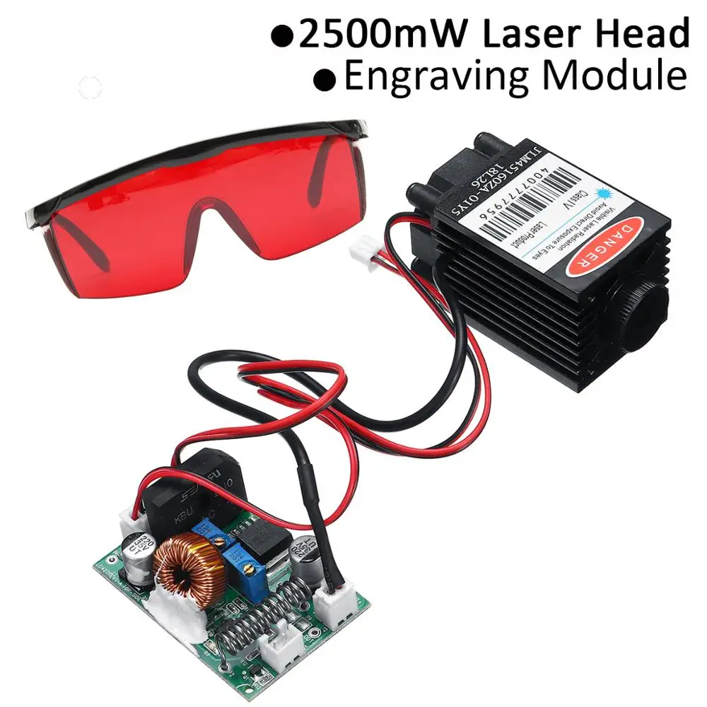 Синий лазерный модуль высокой мощности 450nm 2500 мвт TTL 12V DIY режущий лазер с ЧПУ