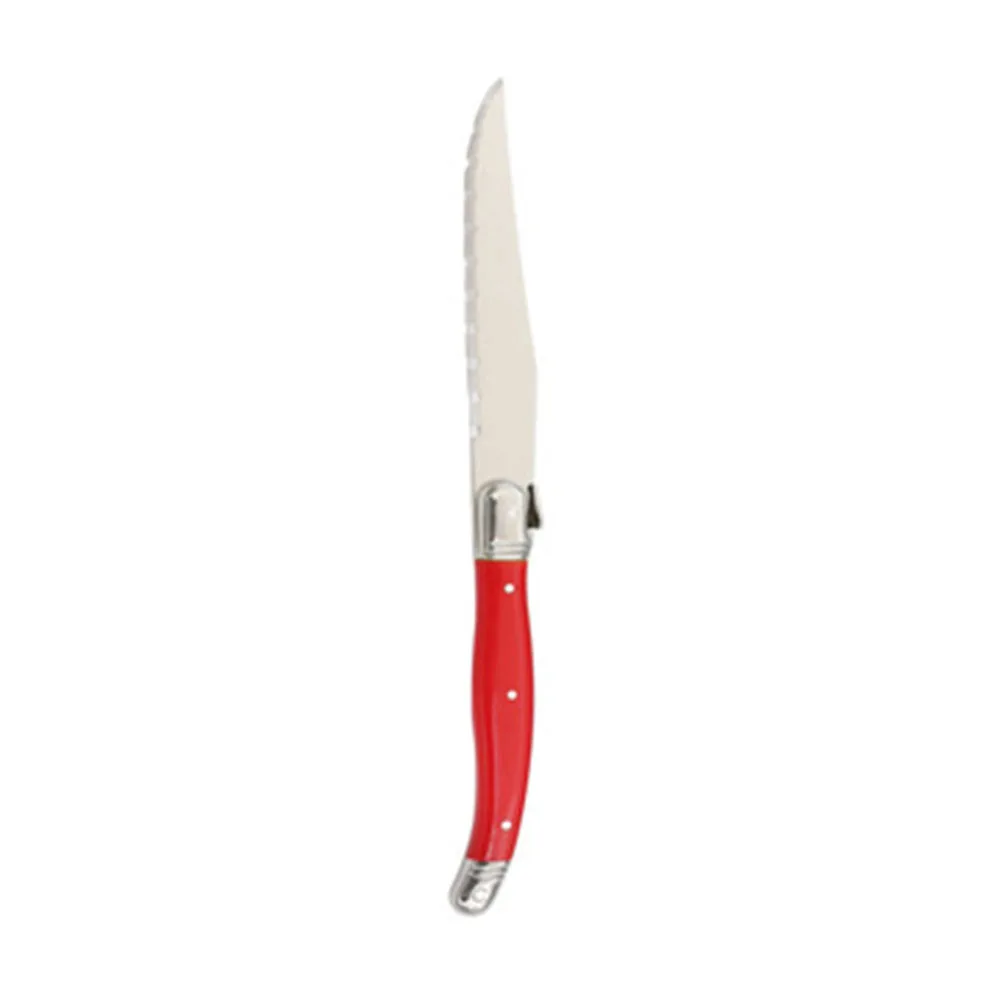Jaswehome 6-teiliges Edelstahl-Steakmesser-Set, ABS, bunter Griff, westliches Sägezahnmesser, Schneiden, Schnitzmesser, Geschirr-Werkzeuge – Detail 5