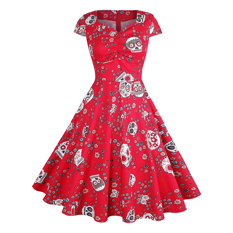 MISSJOY женские kleid с принтом черепа рукавом крылышком рокабилли плюс размер на