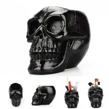 

Skull Resin Storage Box Tube Creative Skull Head Figurine Skeleton Statue Jewellery Pot Container Pen Holder Black Skull