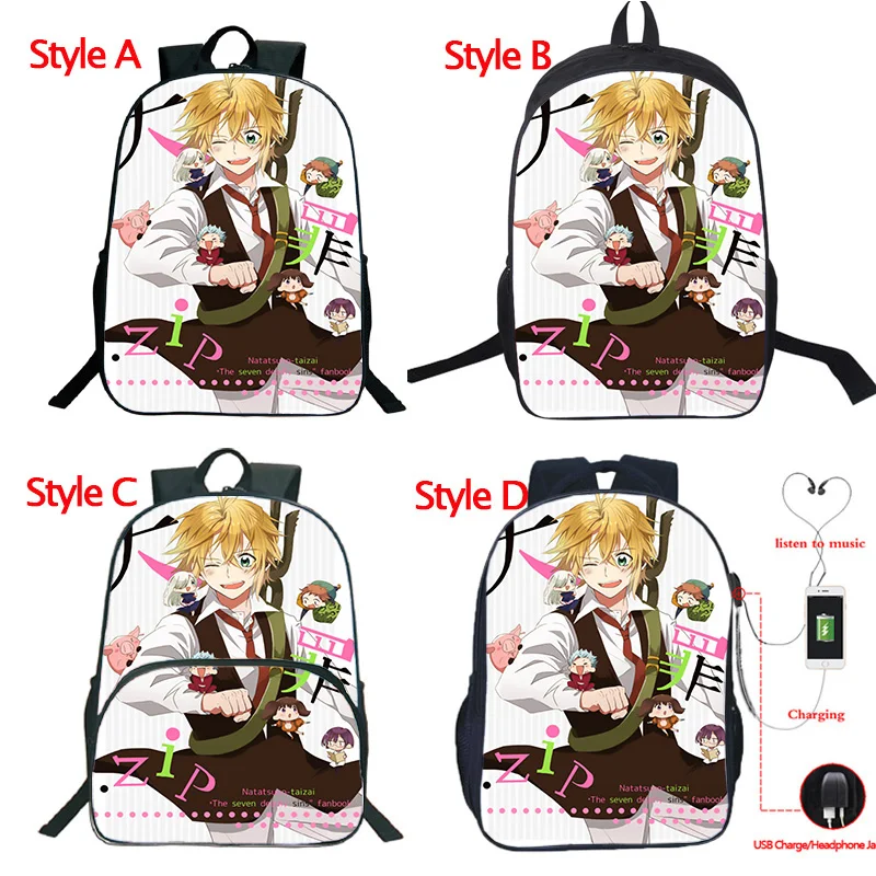 The Seven Deadly Sins 4 вида рюкзак USB зарядка сумка студенческий Повседневный Рюкзак-сумка через плечо, для путешествий красивый обратно в школу Mochila