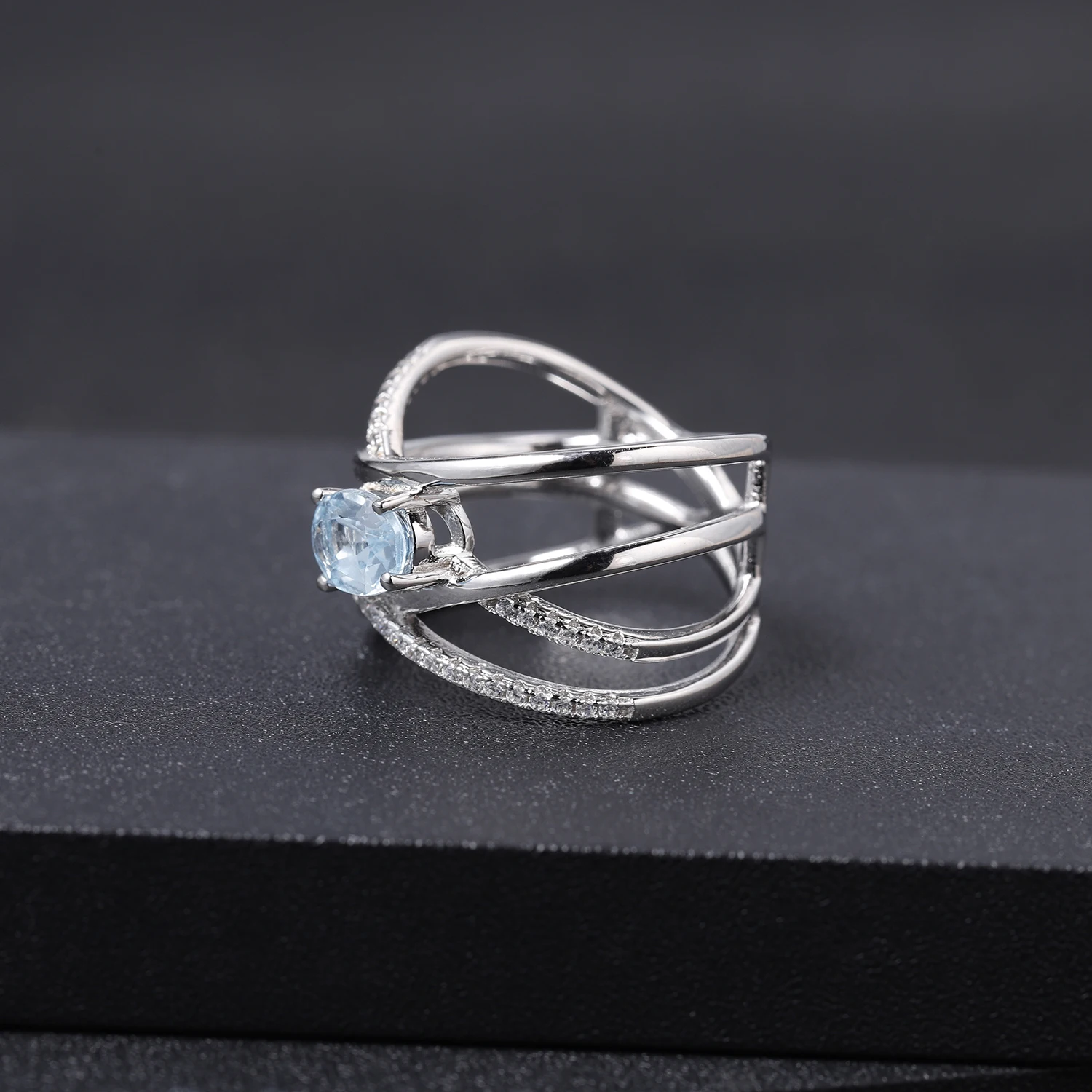 GEM'S BALLET, 925 пробы, серебряное кольцо крест-накрест, 0.95Ct, натуральный голубой топаз, драгоценный камень, кольца для женщин, хорошее ювелирное изделие