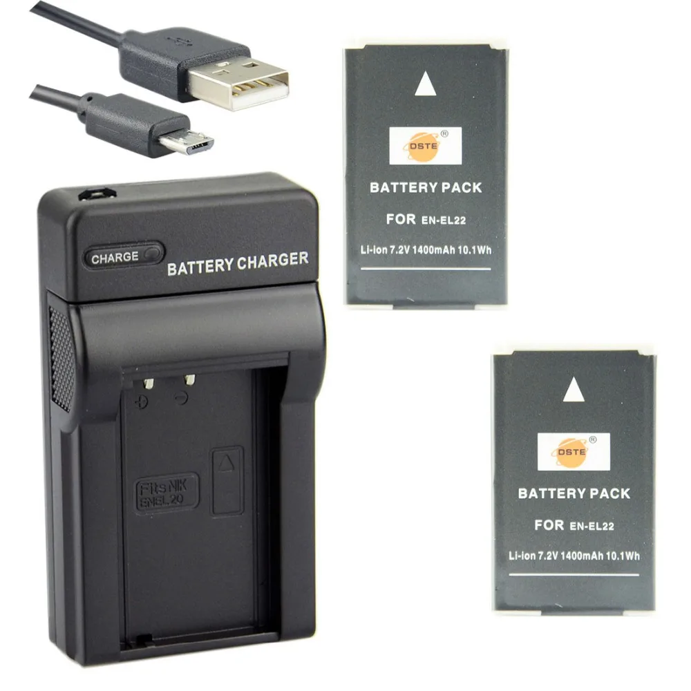 2 шт 1400mAh 7,2 V 10.1Wh EN-EL22 ENEL22 DSTE зарядное устройство с дорожным и автомобильным зарядным устройством для камеры Nikon 1 S2 J4