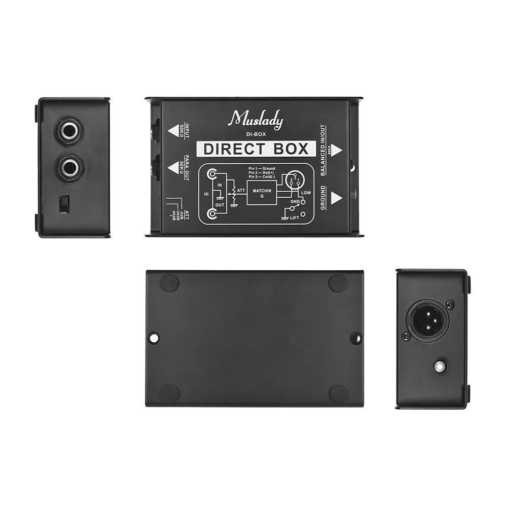 Muslady для электрогитары сингл канал Пассивный DI-коробка с прямым впрыском аудио коробка сбалансированный и дисбаланс преобразователь сигнала