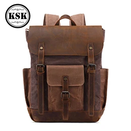 coffee T0011 Мужская сумка Crazy Horse Рюкзак для ноутбука из натуральной кожи для мужчин Модные Винтажные мужские кожаные рюкзаки KSK - Цвет: coffee T0011