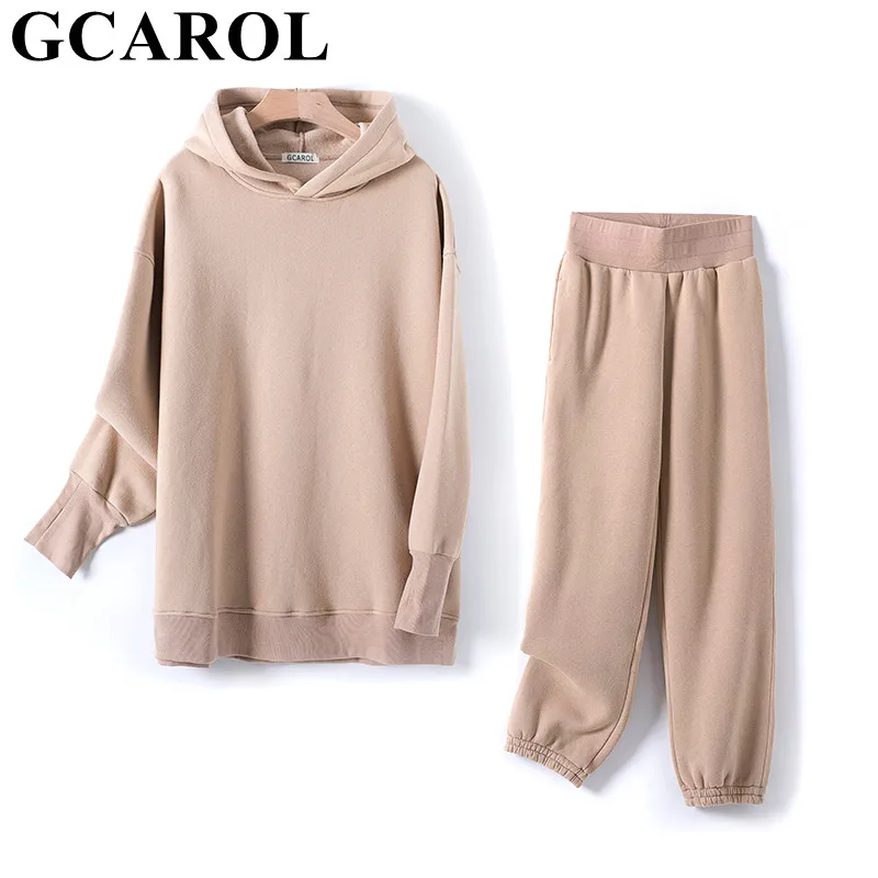Pants-Sets Sweatshirt Hooded-Suits Oversized GCAROL Fleece Boyfriend Extra Long Winter