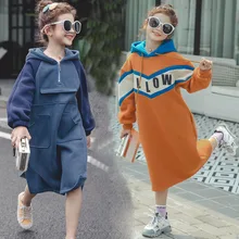 Детский свитер для девочек, платье с капюшоном зимний флисовый плотный теплый детский длинный свитер, платье, одежда детская одежда 8 10 12 лет