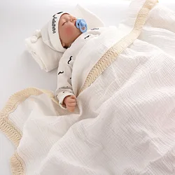 Envoltura suave para recién nacido, paños de Color sólido, muselina de descarga, Manta de algodón para bebé, Toalla de baño con borlas, gasa para sesión de fotos