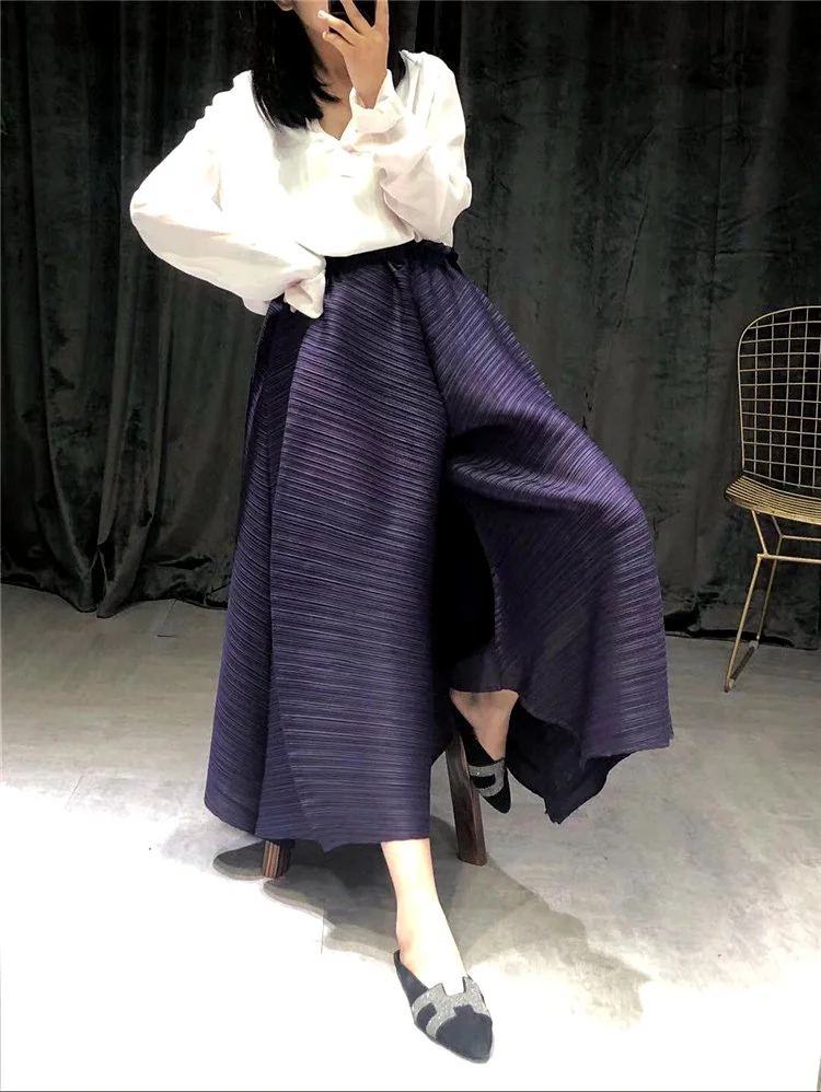 Miyake плиссированные прямые брюки плюс размер эластичный пояс прямые брюки были тонкие плиссированные широкие брюки